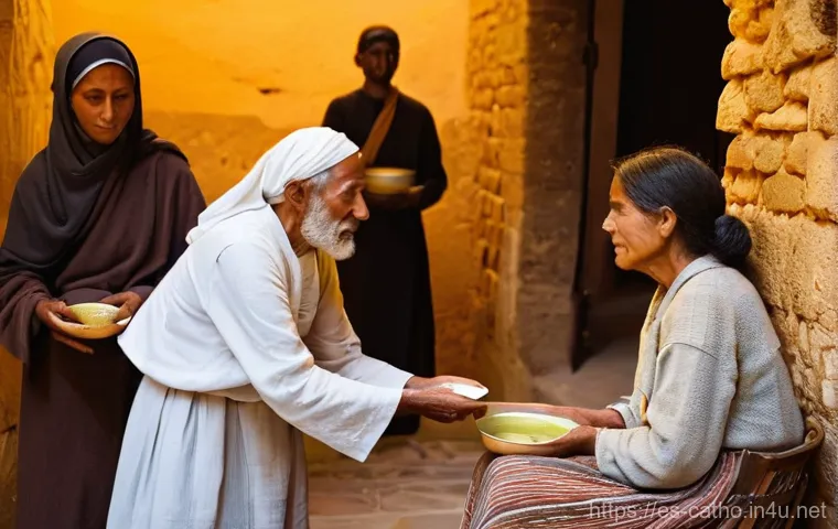 가톨릭 병원의 역사 - **Prompt:** A serene and humble early Christian "xenodochium" (house of hospitality) in the 4th cent...