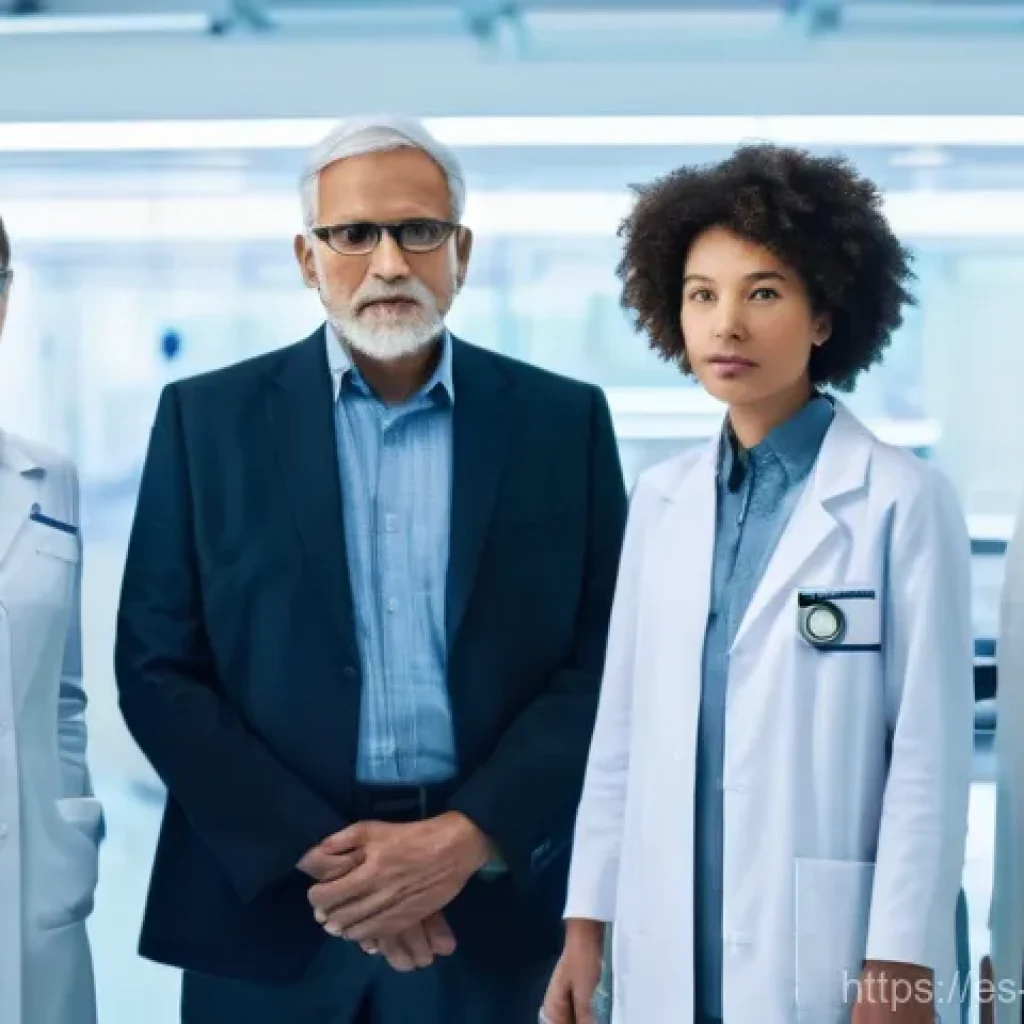 카톨릭에서의 생명 윤리 - **Prompt:** A group of diverse scientists, both male and female, of varying ages and ethnicities, st...