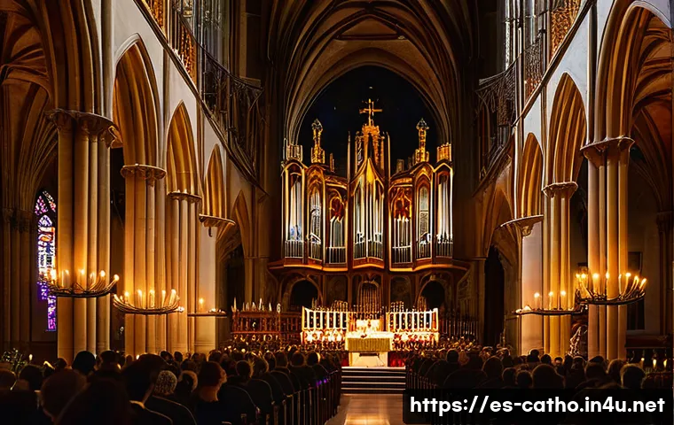 가톨릭 교회 음악의 기원 - A Renaissance-era Catholic choir performing intricate polyphony inside a grand Spanish cathedral, ri...