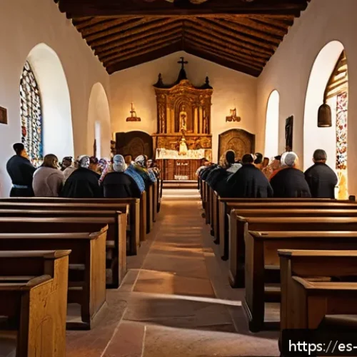 가톨릭과 성서 번역 역사 - A vibrant scene of a 16th-century Spanish village church interior during a Bible reading in vernacul...