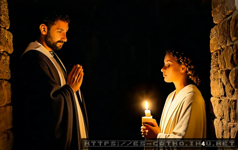 순교자 박해 시대와 카톨릭 - Photorealistic historical scene of an early Christian martyr era, a humble Catholic family praying q...